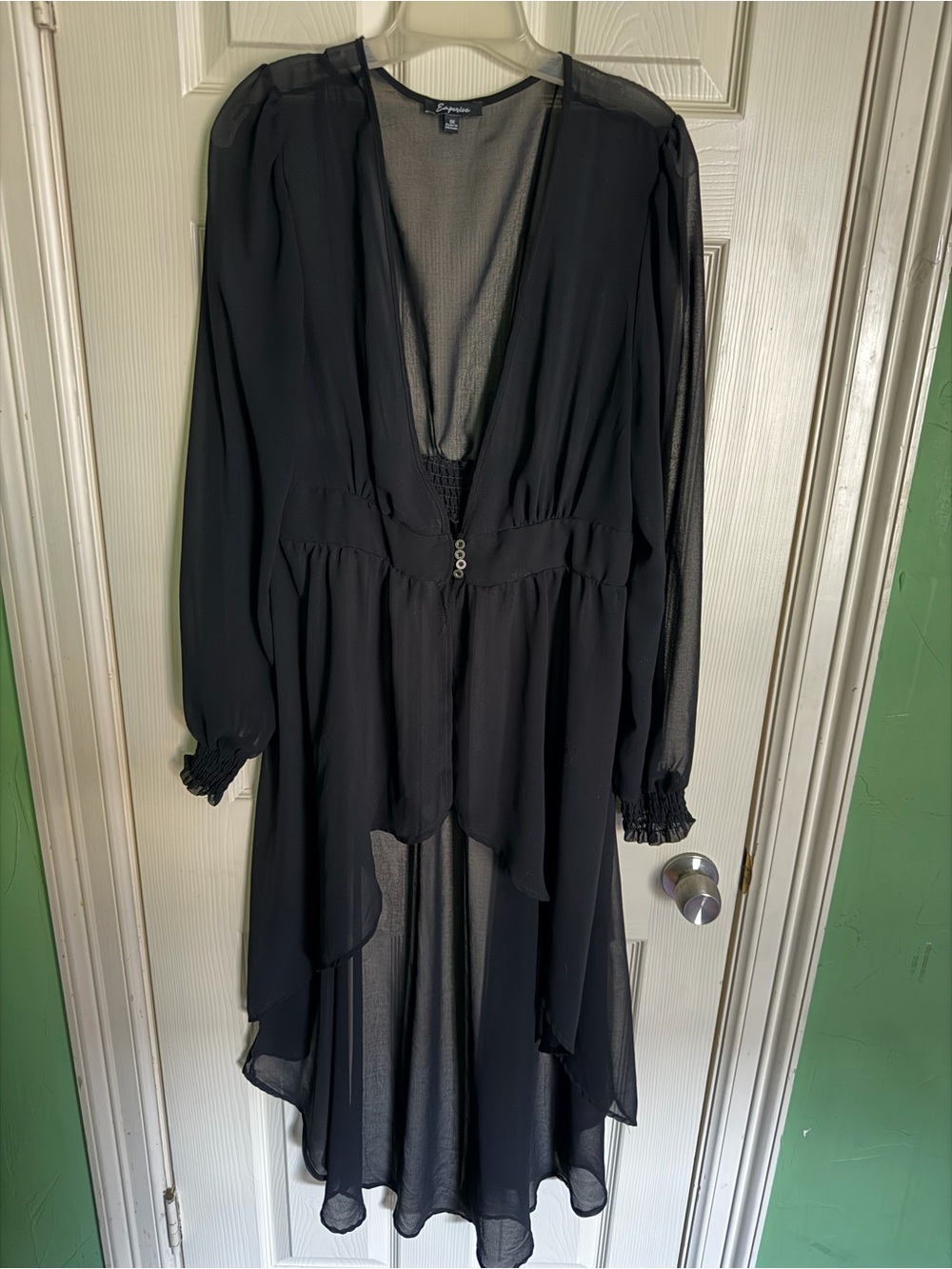 Black Sheer Chiffon High-Low V-Neck Dress - 1X